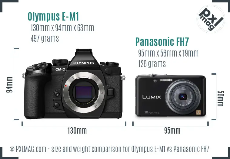 Olympus E-M1 vs Panasonic FH7 size comparison