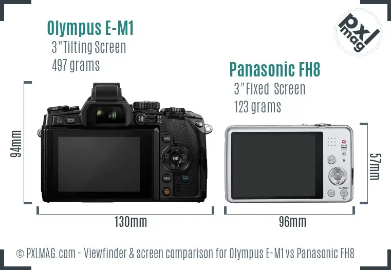 Olympus E-M1 vs Panasonic FH8 Screen and Viewfinder comparison