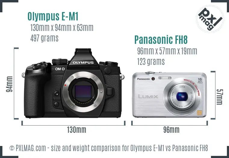 Olympus E-M1 vs Panasonic FH8 size comparison
