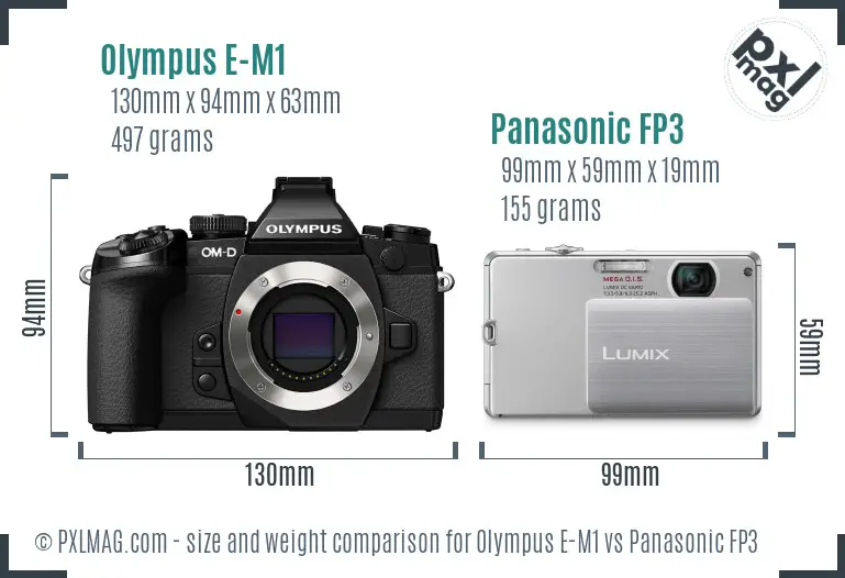 Olympus E-M1 vs Panasonic FP3 size comparison