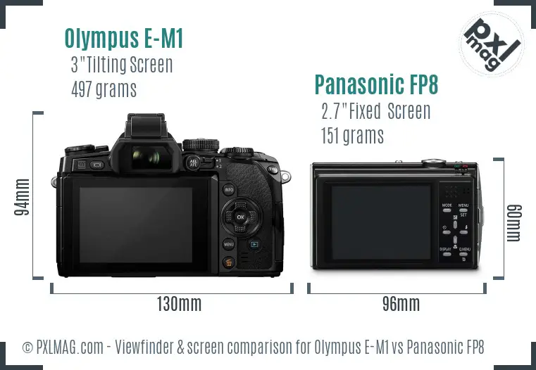 Olympus E-M1 vs Panasonic FP8 Screen and Viewfinder comparison