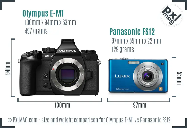Olympus E-M1 vs Panasonic FS12 size comparison