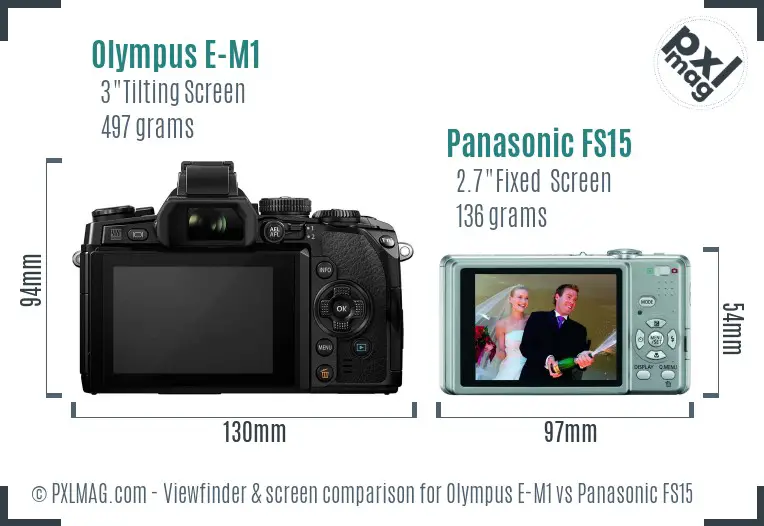 Olympus E-M1 vs Panasonic FS15 Screen and Viewfinder comparison