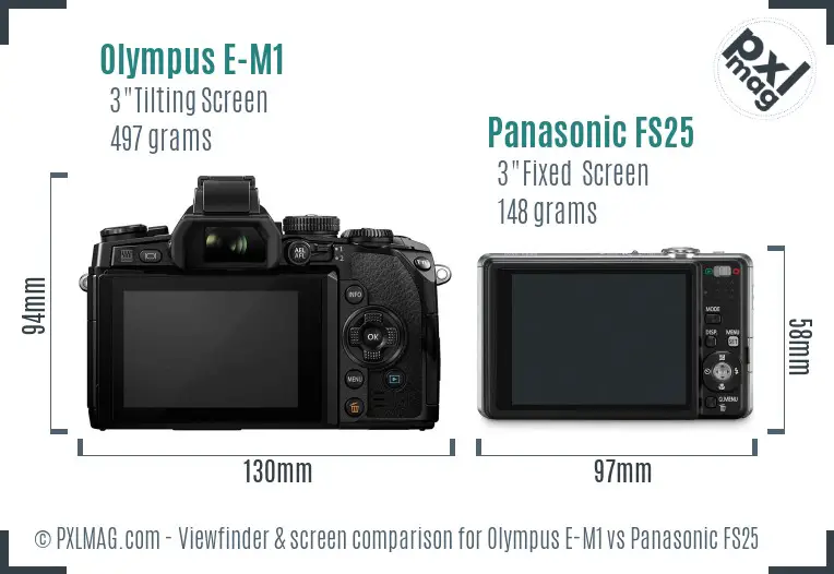 Olympus E-M1 vs Panasonic FS25 Screen and Viewfinder comparison