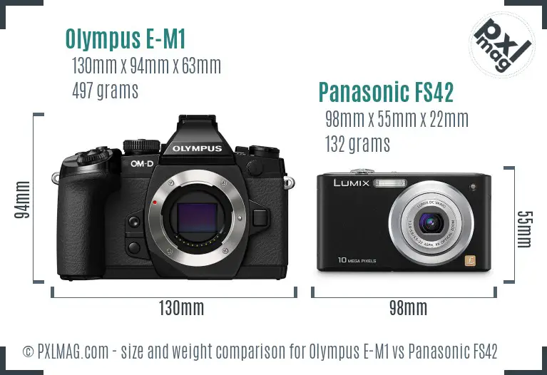 Olympus E-M1 vs Panasonic FS42 size comparison