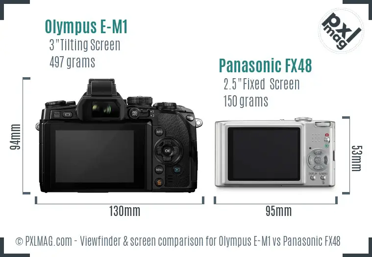 Olympus E-M1 vs Panasonic FX48 Screen and Viewfinder comparison