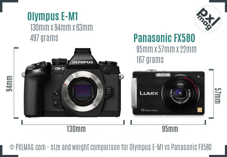 Olympus E-M1 vs Panasonic FX580 size comparison
