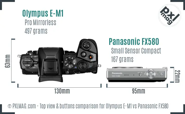 Olympus E-M1 vs Panasonic FX580 top view buttons comparison
