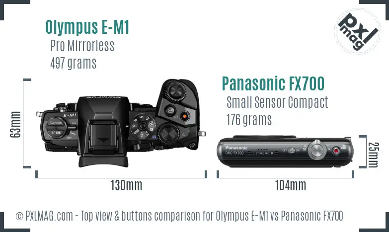 Olympus E-M1 vs Panasonic FX700 top view buttons comparison