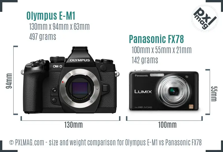 Olympus E-M1 vs Panasonic FX78 size comparison