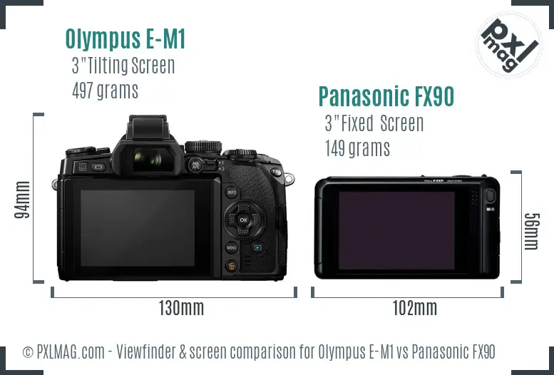 Olympus E-M1 vs Panasonic FX90 Screen and Viewfinder comparison