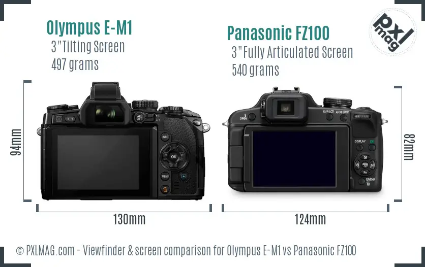 Olympus E-M1 vs Panasonic FZ100 Screen and Viewfinder comparison