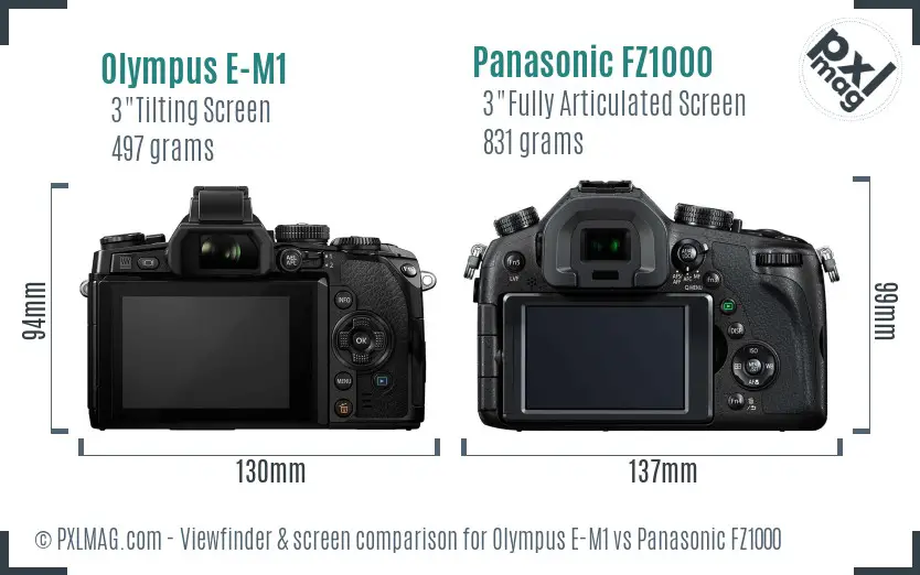 Olympus E-M1 vs Panasonic FZ1000 Screen and Viewfinder comparison