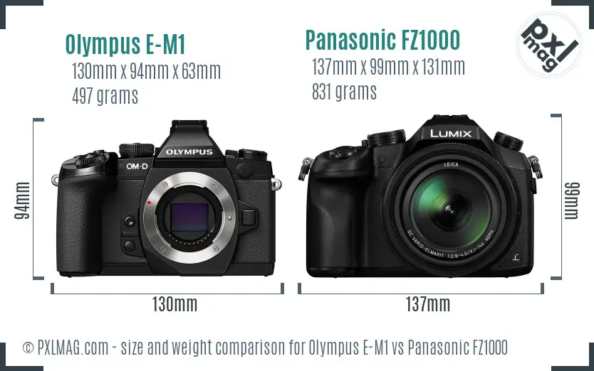 Olympus E-M1 vs Panasonic FZ1000 size comparison