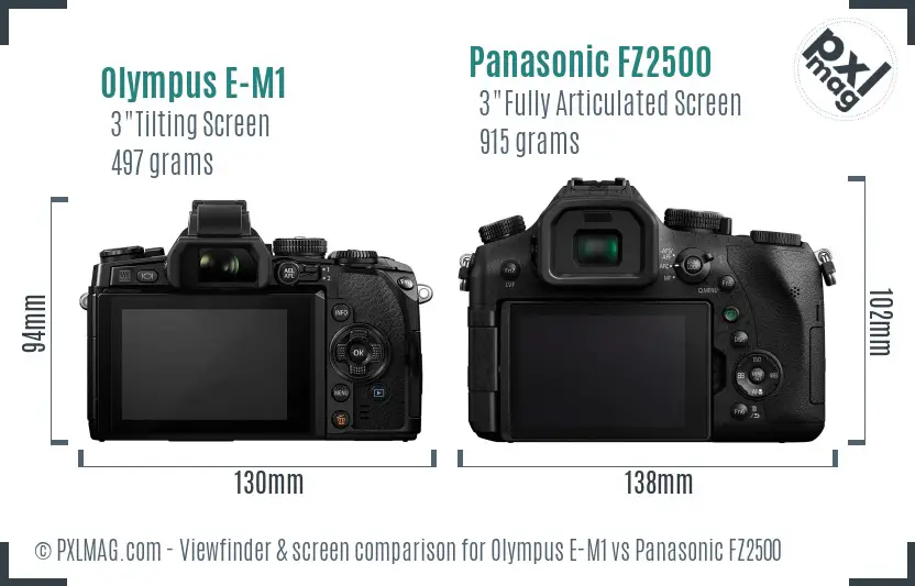 Olympus E-M1 vs Panasonic FZ2500 Screen and Viewfinder comparison