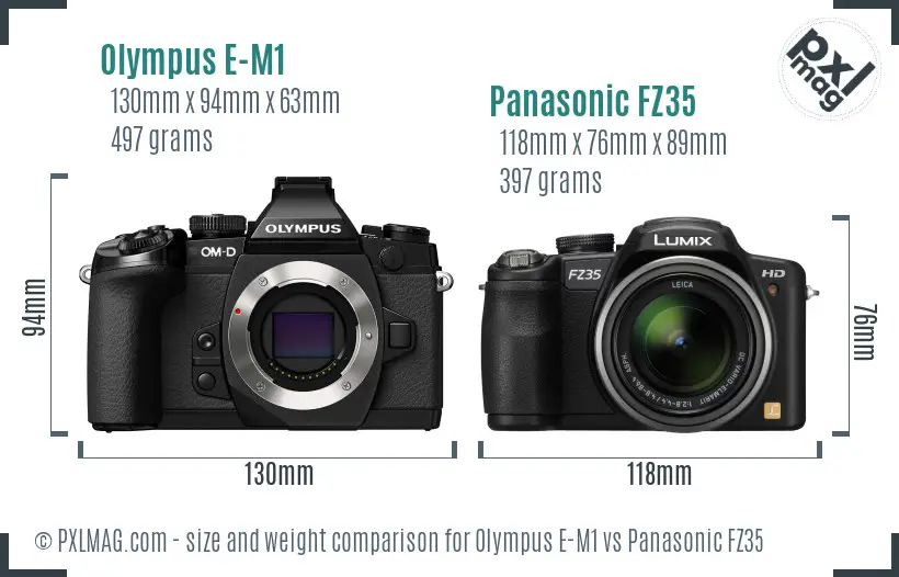 Olympus E-M1 vs Panasonic FZ35 size comparison