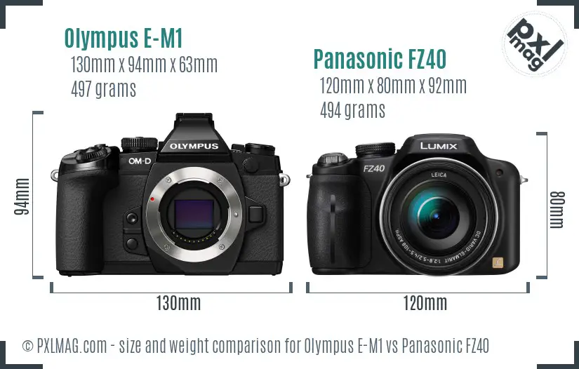 Olympus E-M1 vs Panasonic FZ40 size comparison