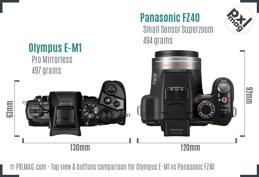 Olympus E-M1 vs Panasonic FZ40 top view buttons comparison