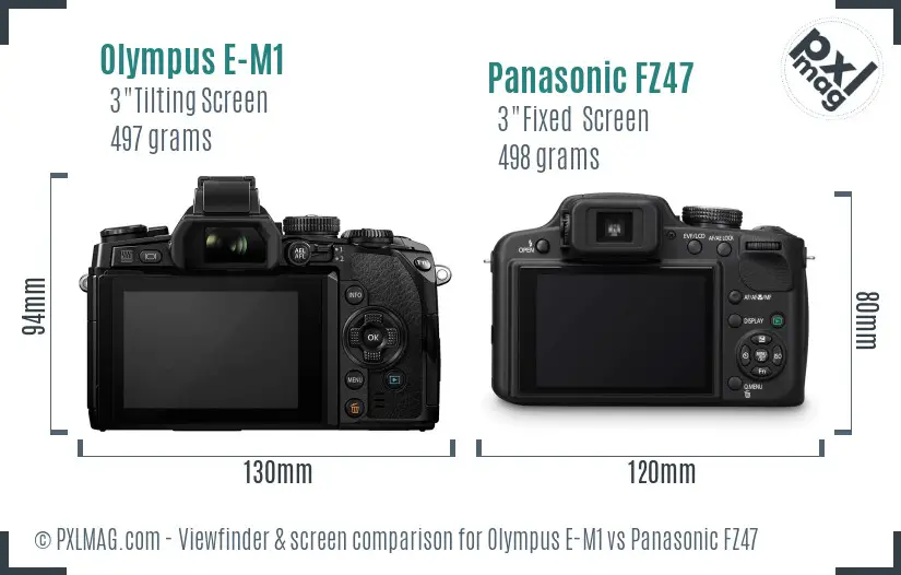 Olympus E-M1 vs Panasonic FZ47 Screen and Viewfinder comparison