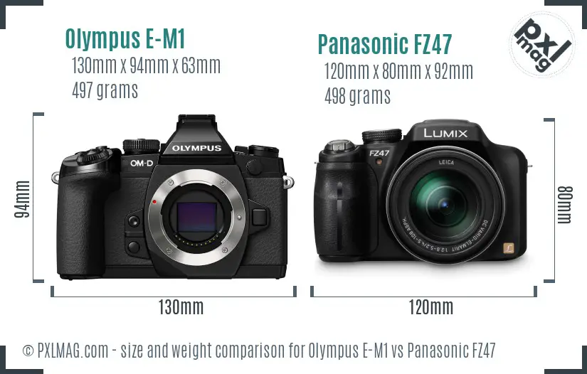 Olympus E-M1 vs Panasonic FZ47 size comparison