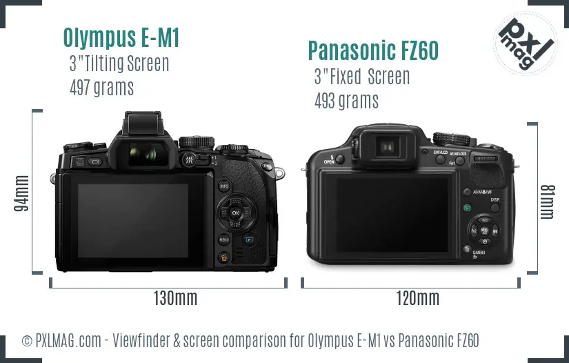 Olympus E-M1 vs Panasonic FZ60 Screen and Viewfinder comparison
