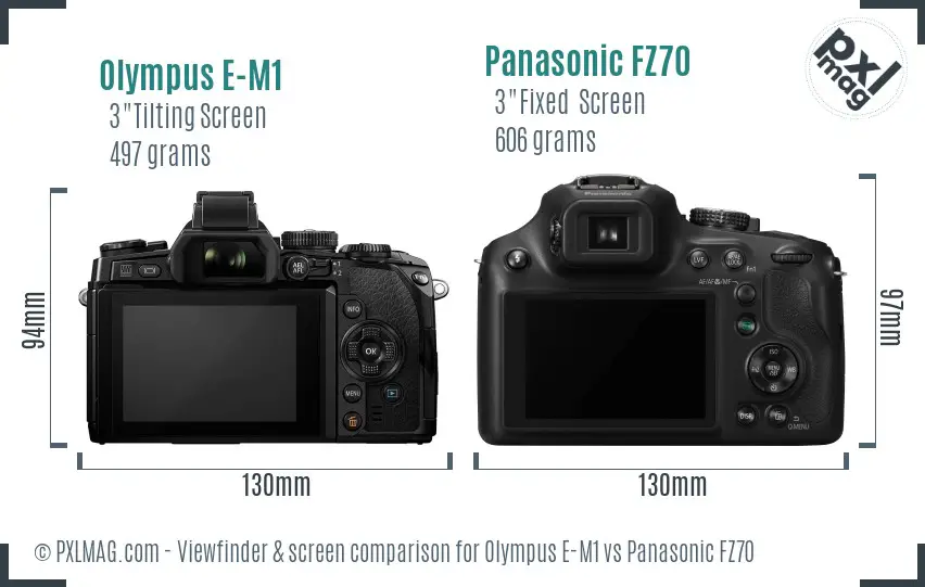 Olympus E-M1 vs Panasonic FZ70 Screen and Viewfinder comparison
