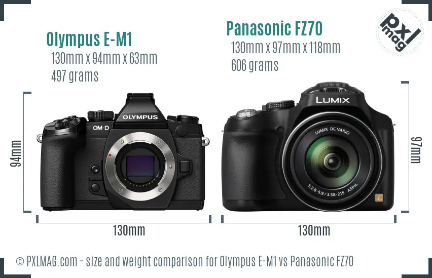 Olympus E-M1 vs Panasonic FZ70 size comparison