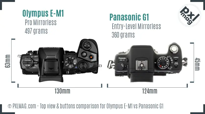 Olympus E-M1 vs Panasonic G1 top view buttons comparison