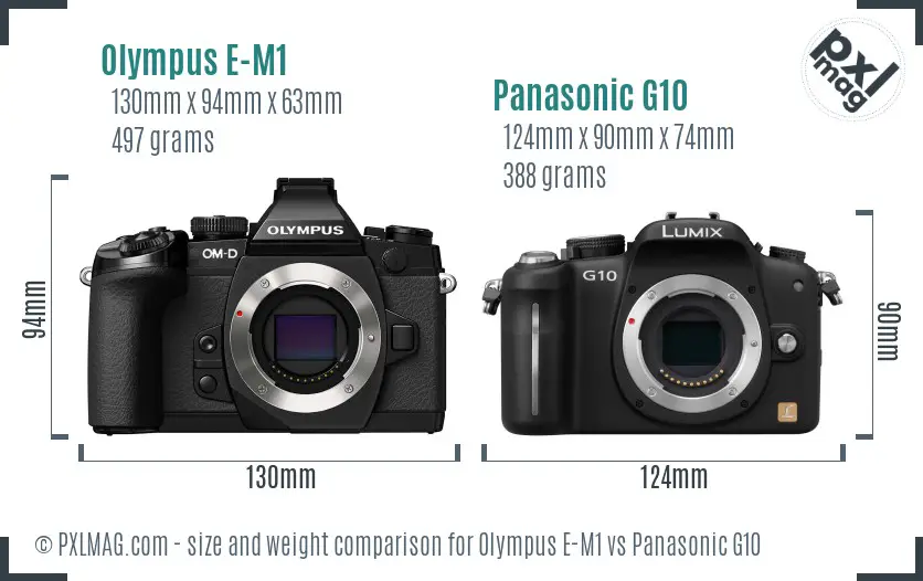 Olympus E-M1 vs Panasonic G10 size comparison