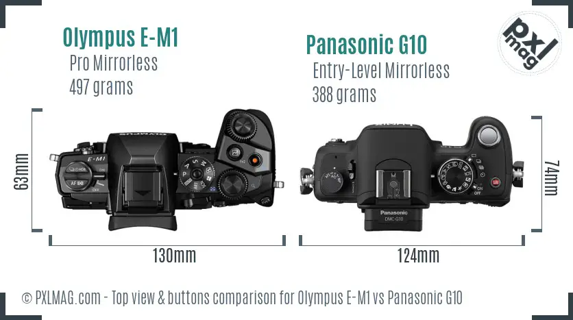 Olympus E-M1 vs Panasonic G10 top view buttons comparison