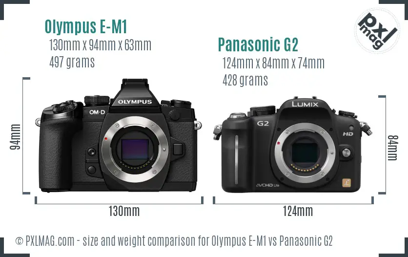 Olympus E-M1 vs Panasonic G2 size comparison