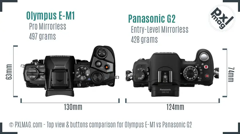 Olympus E-M1 vs Panasonic G2 top view buttons comparison