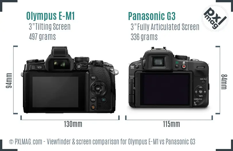 Olympus E-M1 vs Panasonic G3 Screen and Viewfinder comparison
