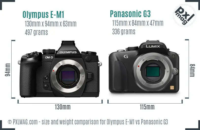 Olympus E-M1 vs Panasonic G3 size comparison