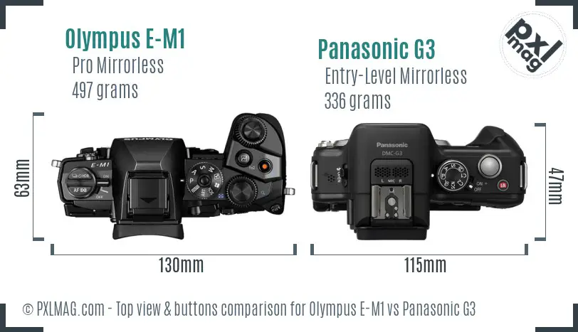 Olympus E-M1 vs Panasonic G3 top view buttons comparison