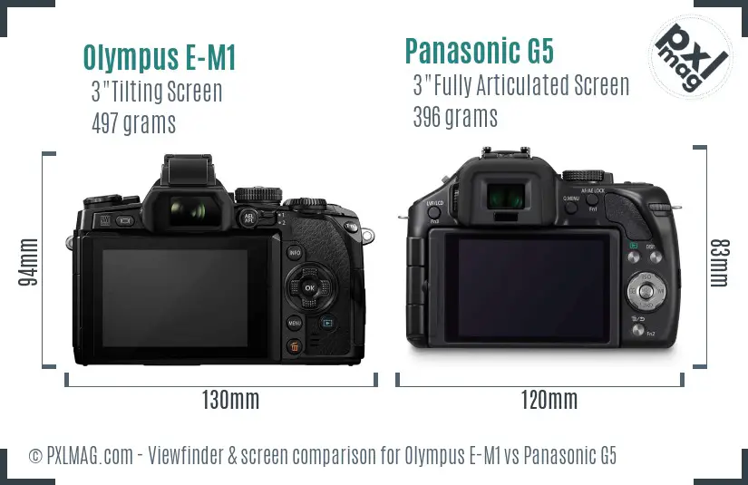 Olympus E-M1 vs Panasonic G5 Screen and Viewfinder comparison