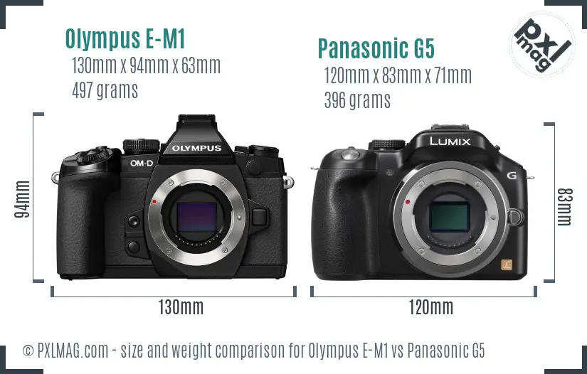 Olympus E-M1 vs Panasonic G5 size comparison