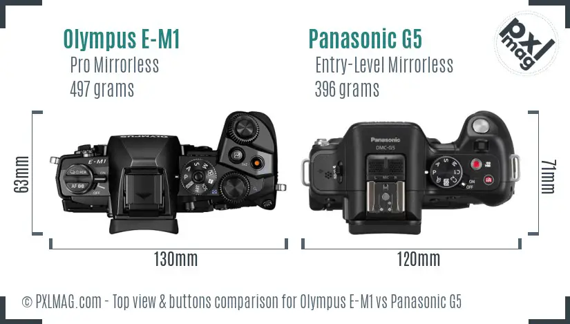 Olympus E-M1 vs Panasonic G5 top view buttons comparison