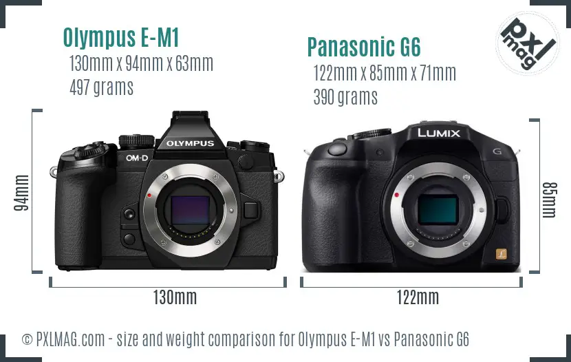 Olympus E-M1 vs Panasonic G6 size comparison