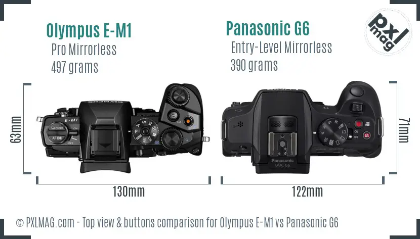 Olympus E-M1 vs Panasonic G6 top view buttons comparison