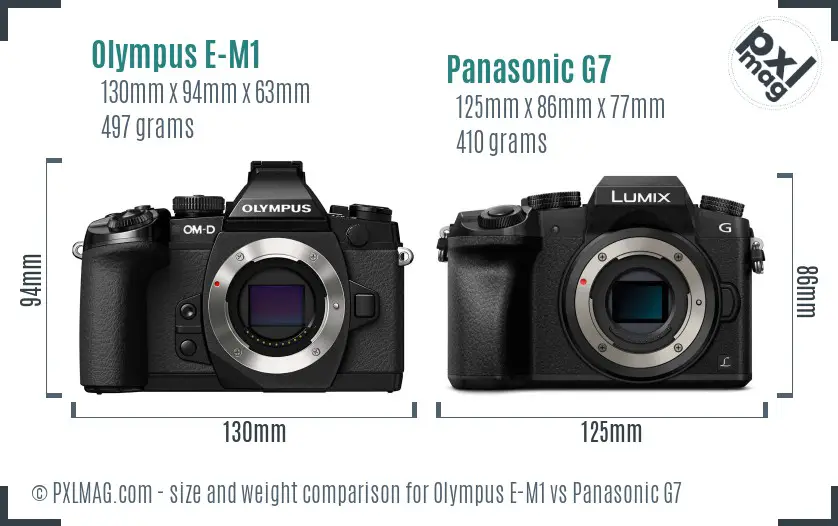 Olympus E-M1 vs Panasonic G7 size comparison