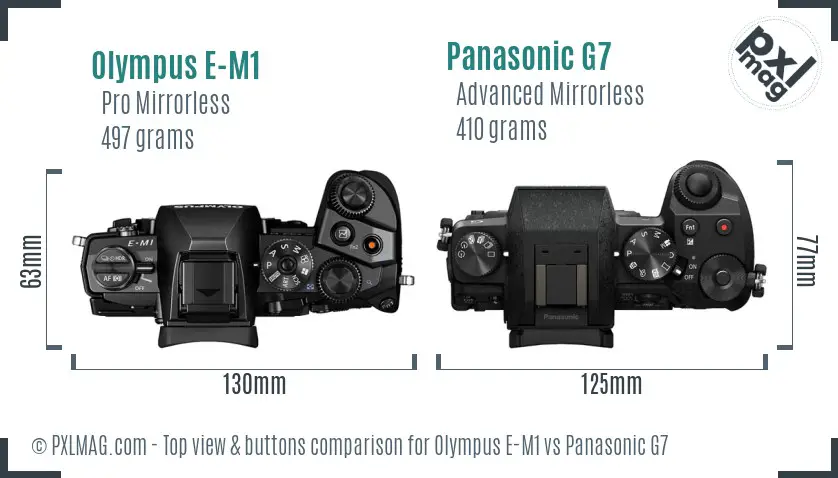 Olympus E-M1 vs Panasonic G7 top view buttons comparison