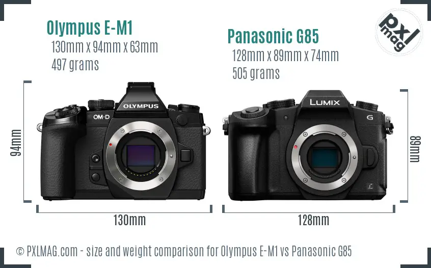 Olympus E-M1 vs Panasonic G85 size comparison
