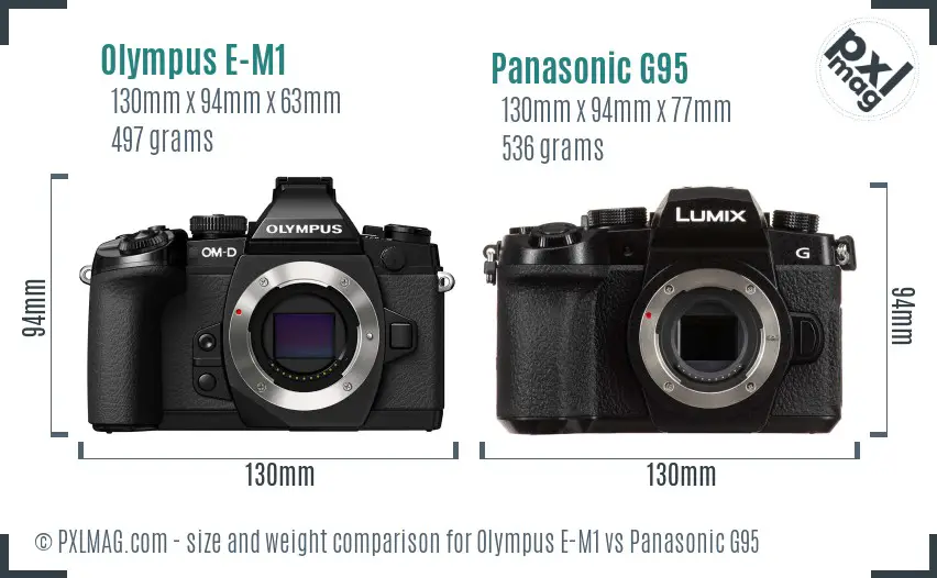 Olympus E-M1 vs Panasonic G95 size comparison