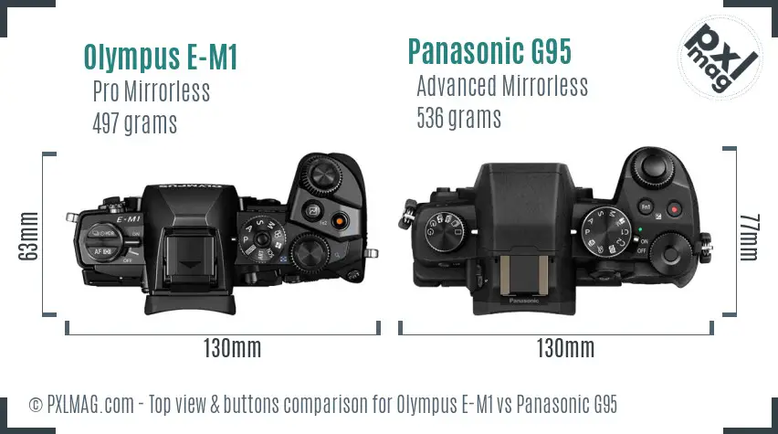 Olympus E-M1 vs Panasonic G95 top view buttons comparison