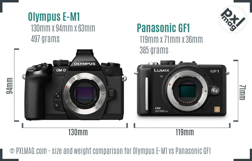 Olympus E-M1 vs Panasonic GF1 size comparison