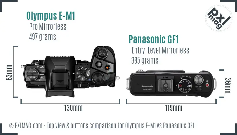 Olympus E-M1 vs Panasonic GF1 top view buttons comparison