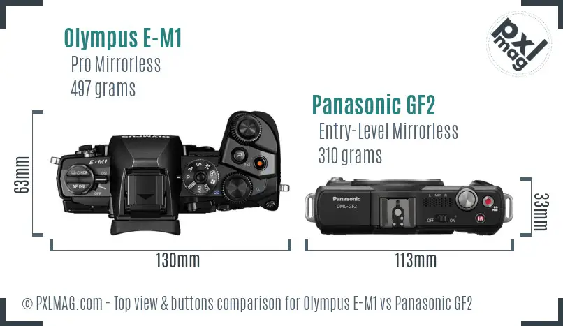 Olympus E-M1 vs Panasonic GF2 top view buttons comparison