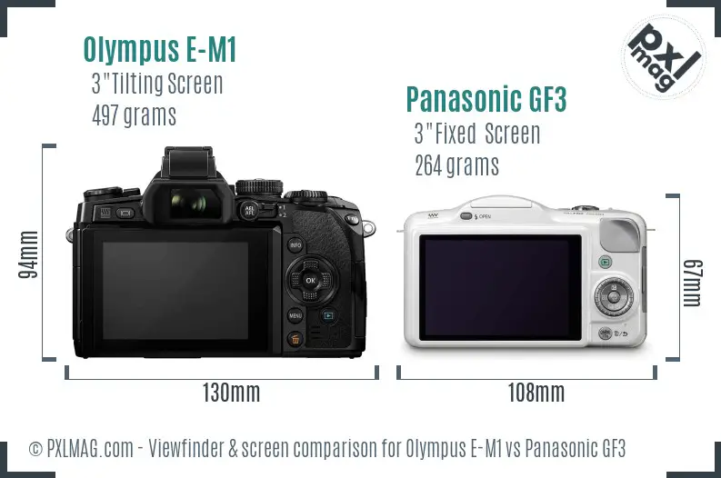 Olympus E-M1 vs Panasonic GF3 Screen and Viewfinder comparison