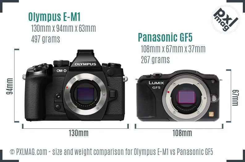 Olympus E-M1 vs Panasonic GF5 size comparison